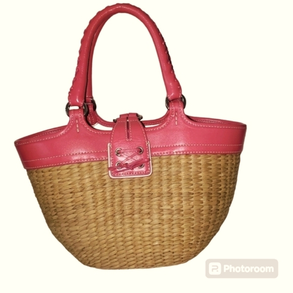 Coach Straw Basket Weave Pink Leather Authentic Handbag/Purse NO. L3K 62… - Picture 4 of 12